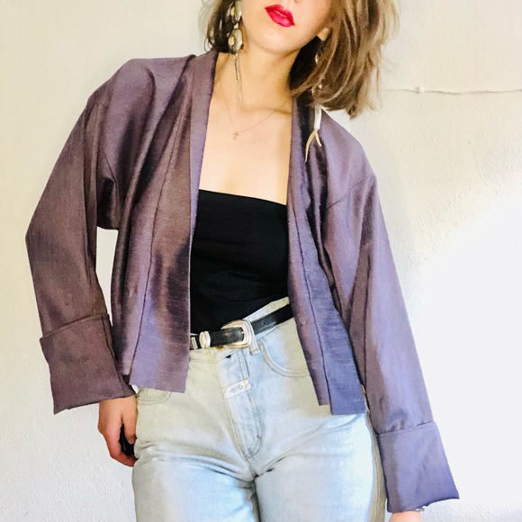 90s VTG Purple Iridescent Cropped Kimono Jacket - Picture 6 of 7